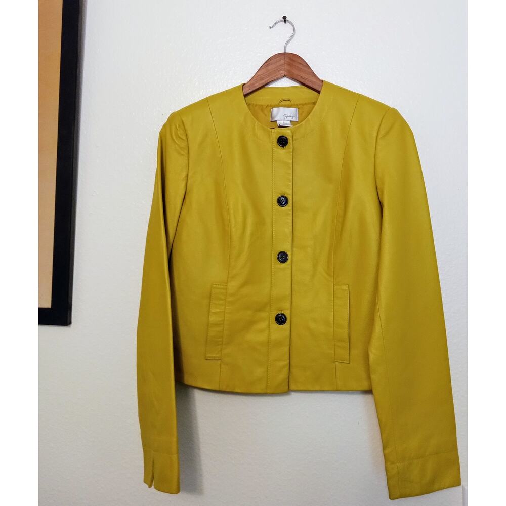 Vintage Spiegel 100% Pig Leather Jacket Mustard Yellow Womens SZ 6